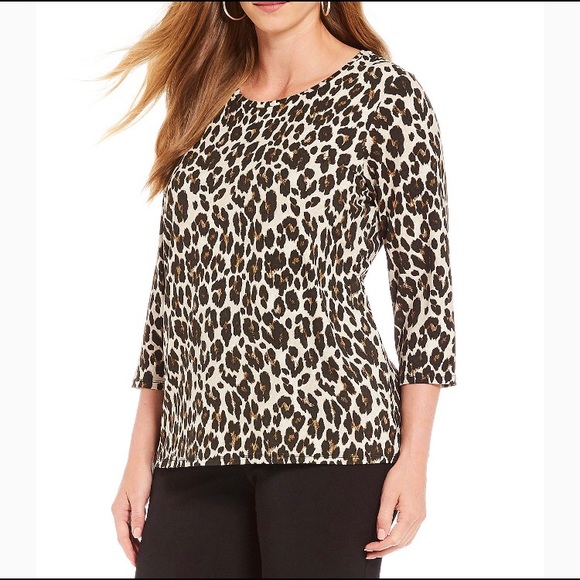 Westbound Tops - Plus 3/4 Sleeve Leopard Knit Top New With Tags